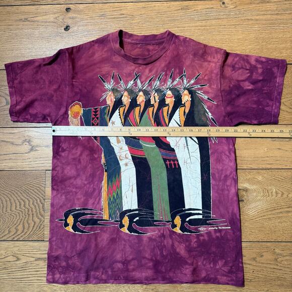 Vintage The Mountain Native American Print T Shirt Red Orange Tie Dye Western - Picture 4 of 5